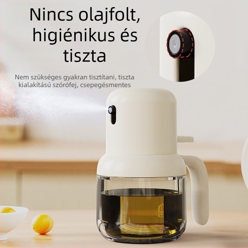 Hőálló üvegből készült olajspray flakon — nyomó adagolóval, Mu yao márka, üveg, logó nyomtatása elérhető, olajtartó edény