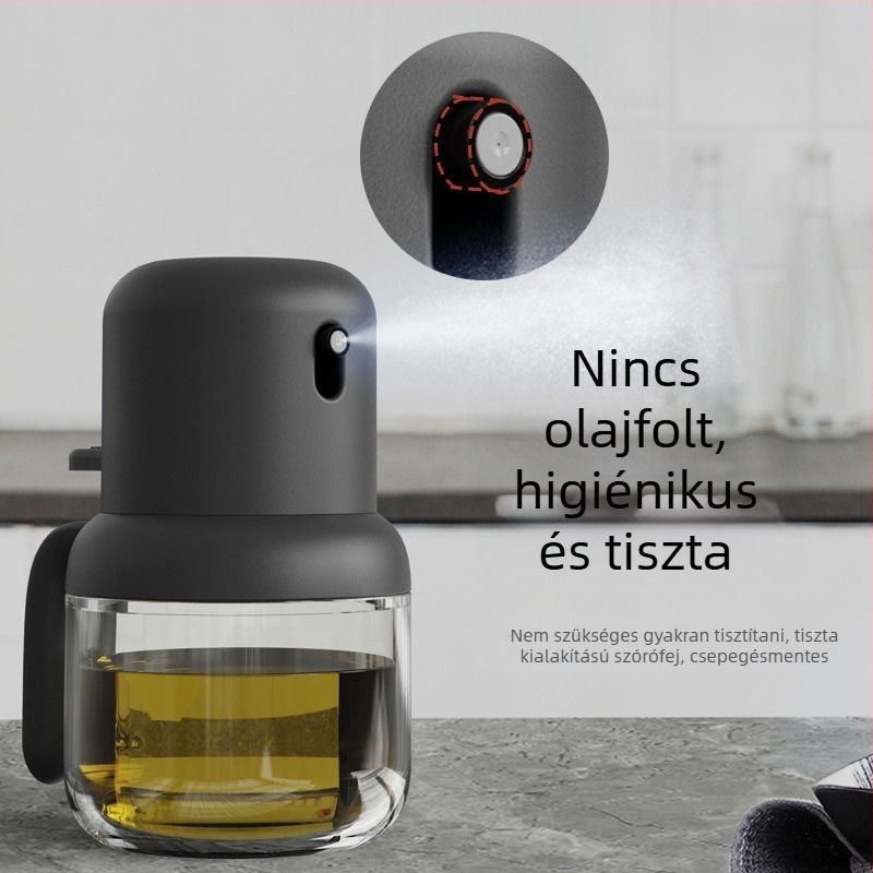 Hőálló üvegből készült olajspray flakon — nyomó adagolóval, Mu yao márka, üveg, logó nyomtatása elérhető, olajtartó edény