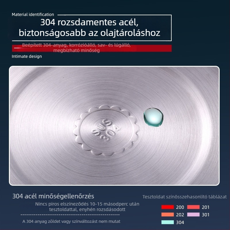 Rozsdamentes acél olajtartó edény szűrővel, konyhai olajatároló 304