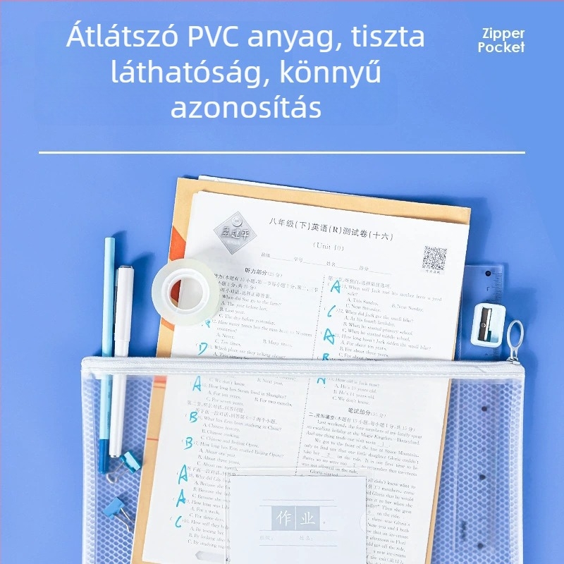 Deli cipzáras dokumentumtáska PVC anyagból, tégla alakú