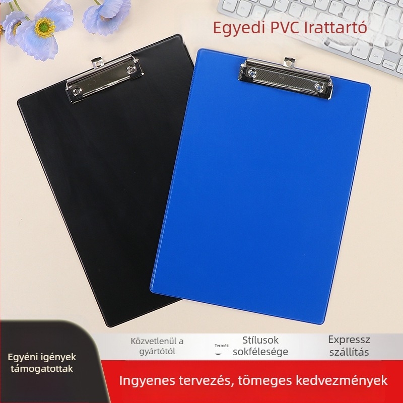 PVC írótáblás klipe A4 dokumentumokhoz, egyszínű, vastabb írófelület, kemény lemez mappa