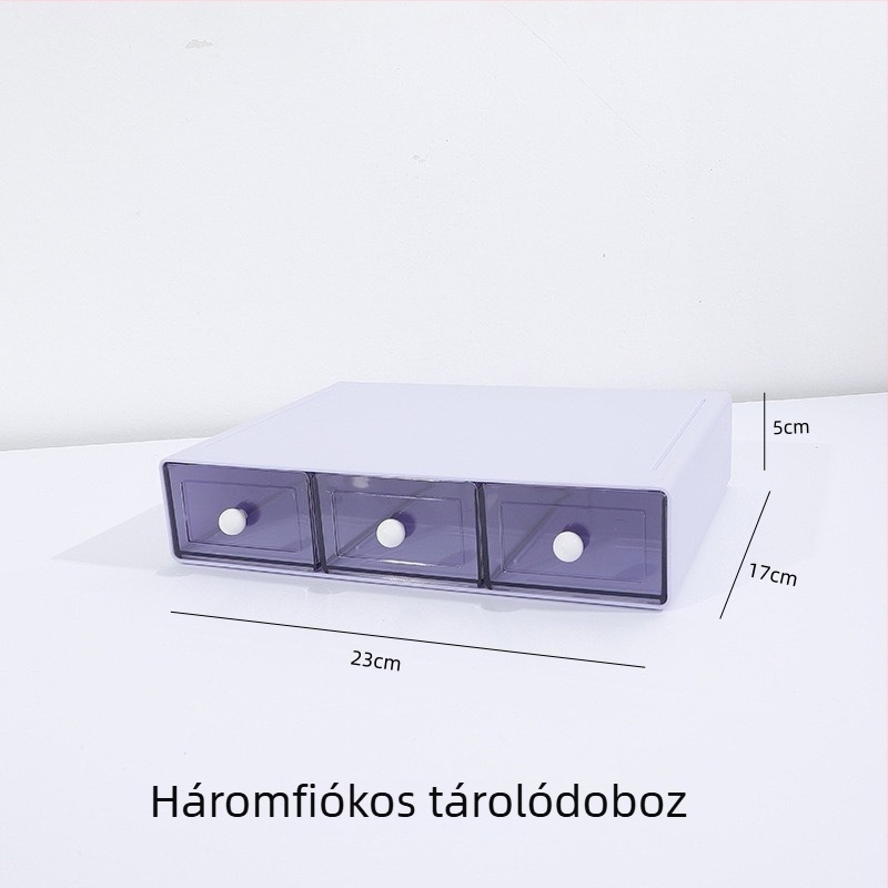 Asztali tároló doboz stackelhető fiókokkal, több rekesz kozmetikumok és ékszerek számára, ABS+PS műanyag, 2L kapacitás