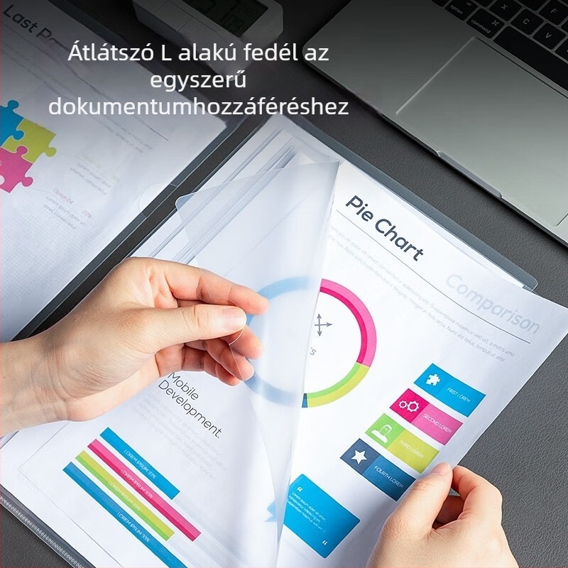 Átlátszó PP dokumentum-dosszié, L-alakú tárolótaska, Deli márka, modell 5706, vastagság 0,18 mm