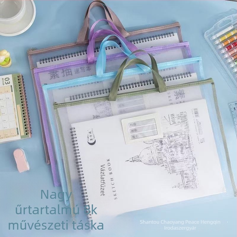 Perseverance Vastag A3 dokumentumtáska fogantyúval, átlátszó hálós cipzáras tároló A3 papírok és művészet számára, 8K méret