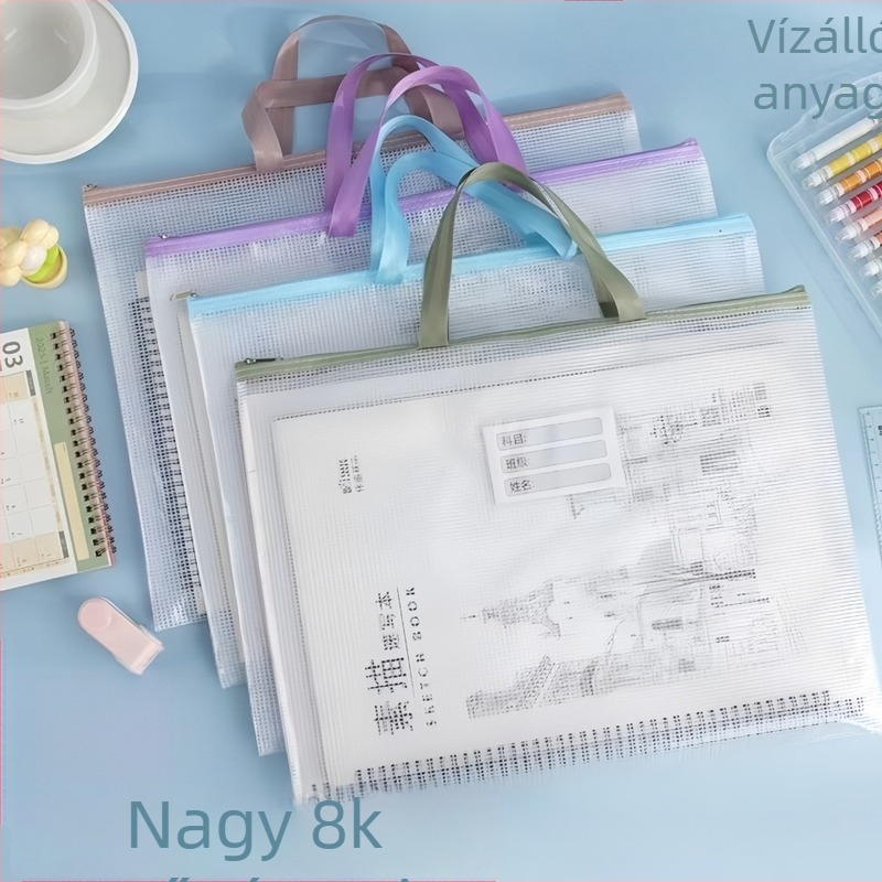 Perseverance Vastag A3 dokumentumtáska fogantyúval, átlátszó hálós cipzáras tároló A3 papírok és művészet számára, 8K méret