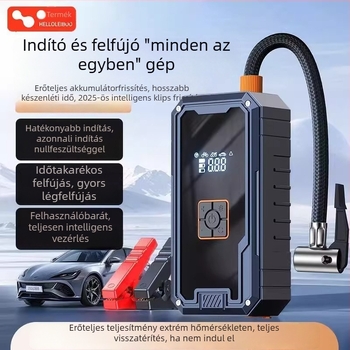 Autó sürgősségi indító egység digitális kijelzővel, 12V Li‑Ion akkumulátor, gumiabroncs pumpa és USB töltés
