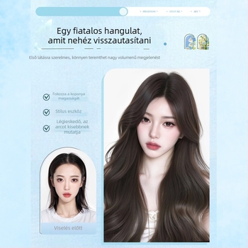 Hosszú göndör paróka nyolc karakteres frufruval, műszálból készült selyemhatású haj, Koreai stílus, fél-automatizált feldolgozás