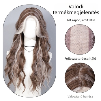 Női hosszú göndör paróka, hosszú frufrokkal, modell QLSB02, hőálló szálú haj, mechanizmusos feldolgozás