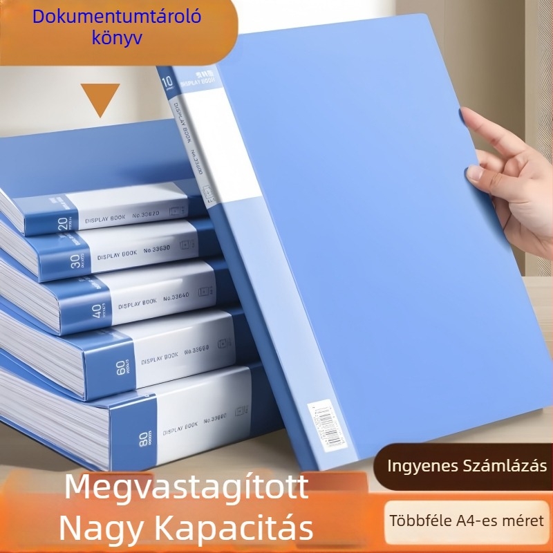 Nagy kapacitású A4-es irattartó, többszintű tárolással és átlátszó lapozó zsebekkel