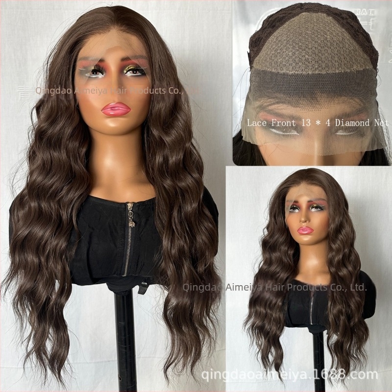 Aimeya AMY2514 par, elülső csipke 13x4, hosszú göndör haj, magas hőmérsékletű vezeték, természetes stílus, arckontúrozás