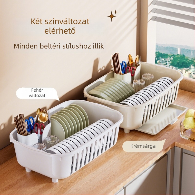 Hongjunda edények szárítóállványa, PP anyag, padlón álló tároló, modern minimál stílus, modell 0961