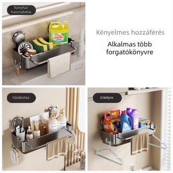 Konyhai szívófejes lefolyókosár, falra szerelhető, telepítés nélkül, többfunkciós, műanyag, könnyed luxus stílus, rongyok és szivacsok számára
