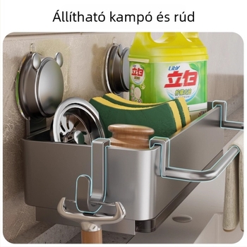 Konyhai szívófejes lefolyókosár, falra szerelhető, telepítés nélkül, többfunkciós, műanyag, könnyed luxus stílus, rongyok és szivacsok számára