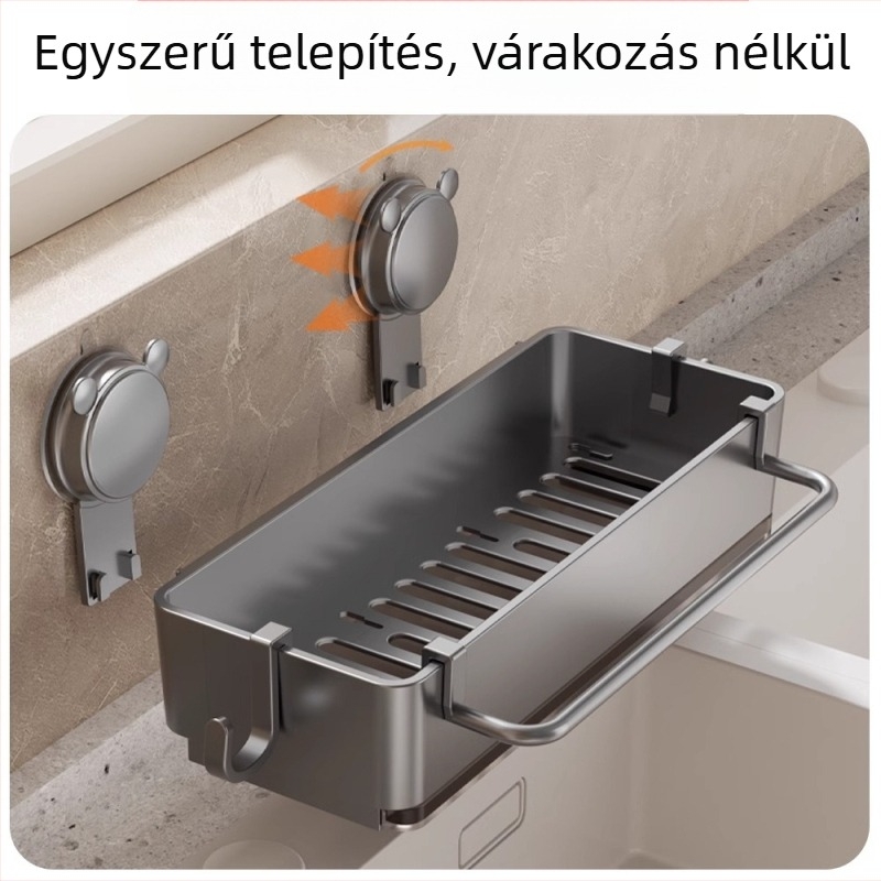 Konyhai szívófejes lefolyókosár, falra szerelhető, telepítés nélkül, többfunkciós, műanyag, könnyed luxus stílus, rongyok és szivacsok számára