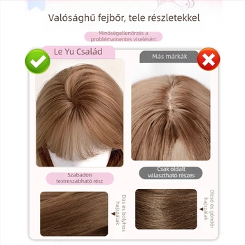 Paróka nőknek, valósághű teljes paróka hosszú göndör hajjal és hosszú frufival, koreai stílus, hőálló szintetikus rost, mindennapi természetes megjelenés