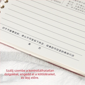 Stoikus filozófia notesz — gyakorlat és személyes fejlődés; japán/koreai kawaii stílus, PP borító, lazán kötött, Dowling papír 120 g, 50–100 oldal