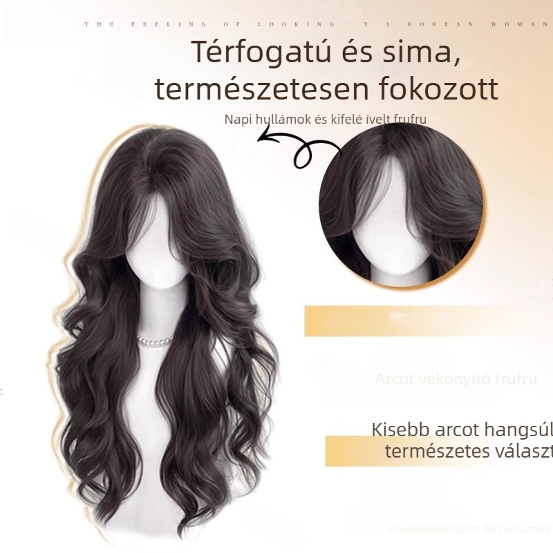 Koni női teljes fejparóka – hosszú göndör haj, élethű szálak, mindennapi viselet, magas koronával és nagy hullámokkal