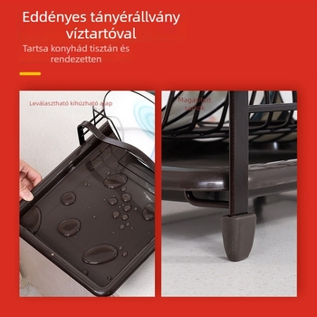 Egyrétegű fém edényállvány szárító tálcával a munkalapra