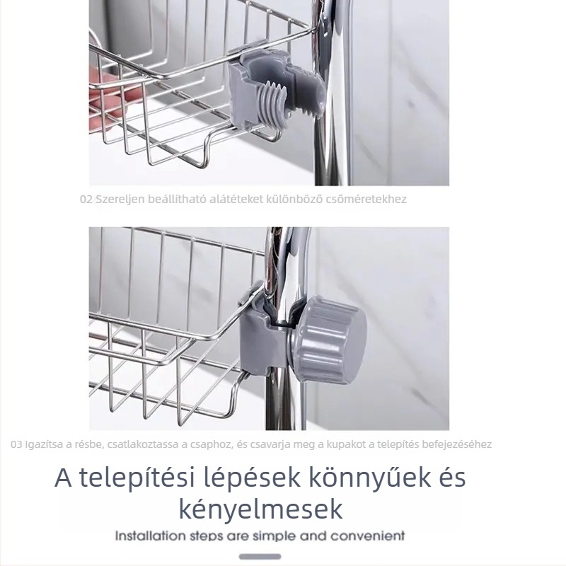 Csaptelephez tartozó állvány mosogató lefolyókosárral – mozgatható, szerelés nélkül, falra szerelhető, anyag 201, modern minimál stílus