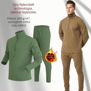 Férfi kültéri fleece termikus alsóruha készlet kerékpározáshoz, álló gallérral, kockás mintázatú poliészter, bélés pamutkeverék, hosszú ujjú
