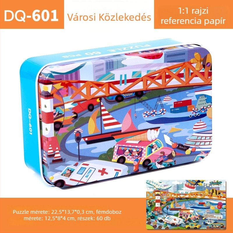 Fából készült síkpuzzle, 60 darabos, 4–6 éveseknek, blisteres csomagolás