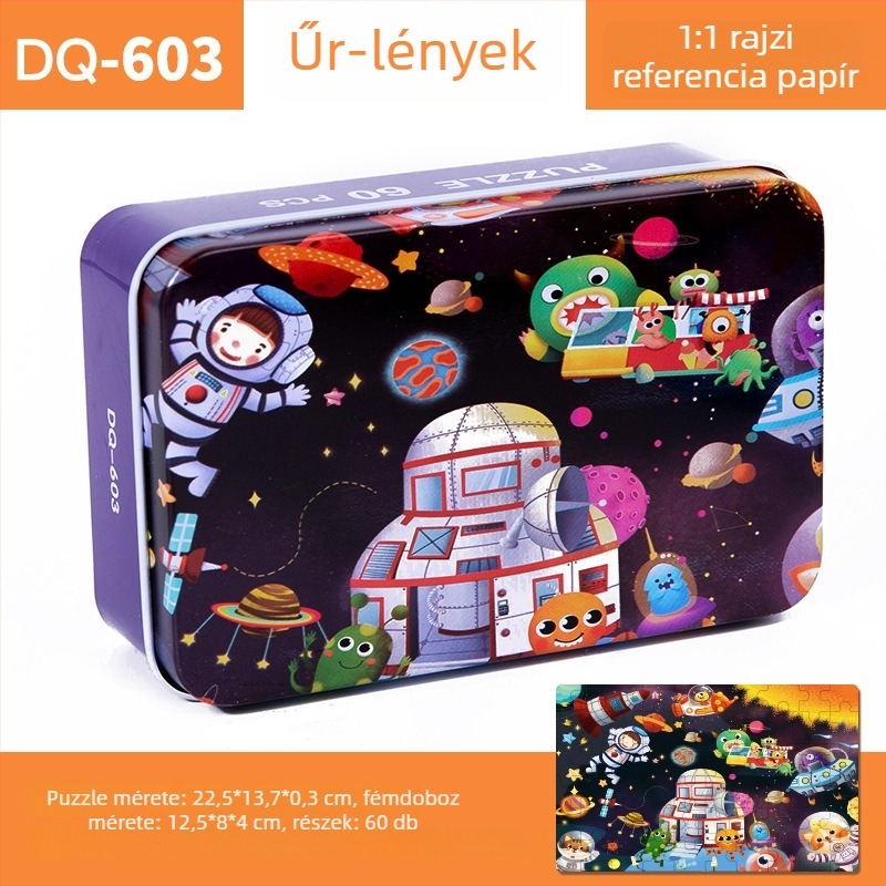 Fából készült síkpuzzle, 60 darabos, 4–6 éveseknek, blisteres csomagolás