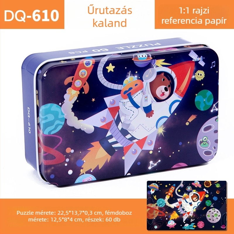 Fából készült síkpuzzle, 60 darabos, 4–6 éveseknek, blisteres csomagolás