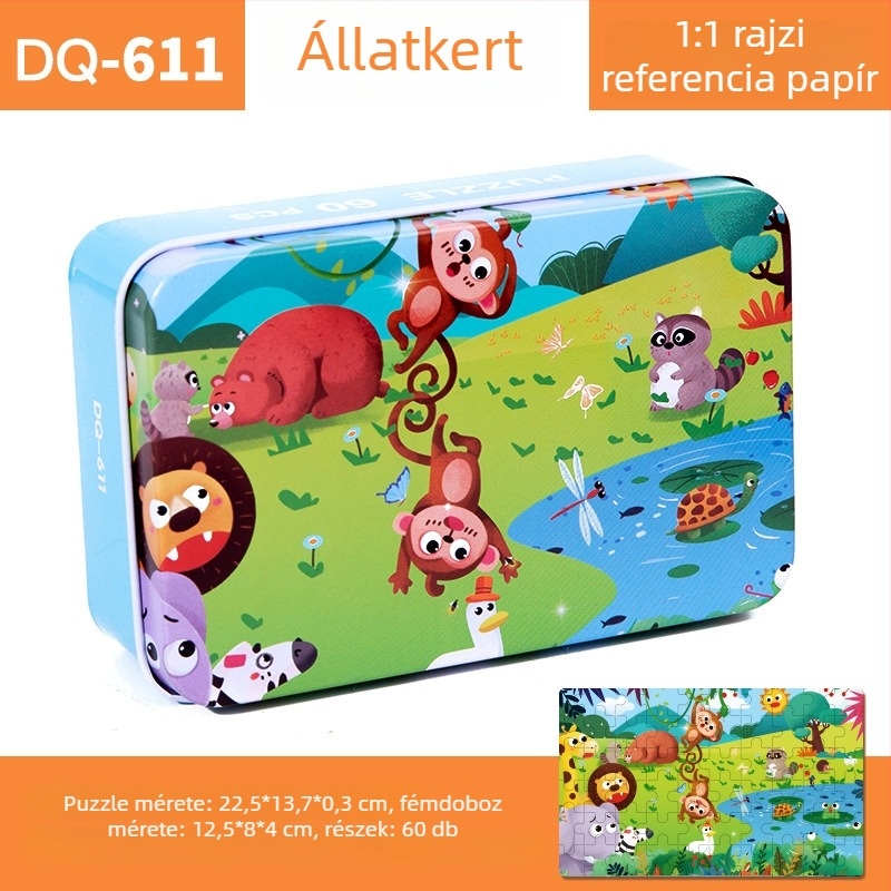 Fából készült síkpuzzle, 60 darabos, 4–6 éveseknek, blisteres csomagolás