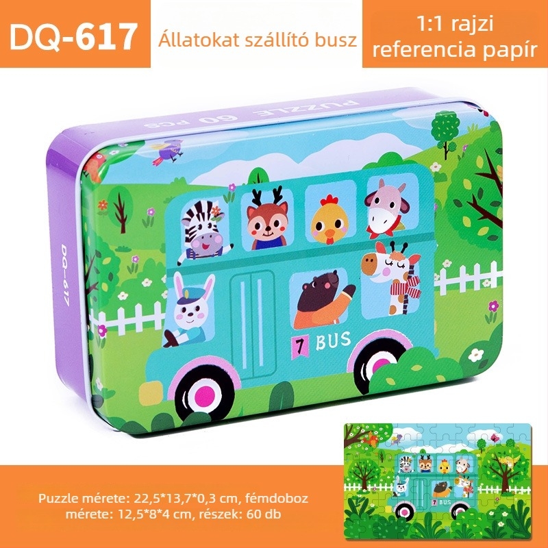 Fából készült síkpuzzle, 60 darabos, 4–6 éveseknek, blisteres csomagolás