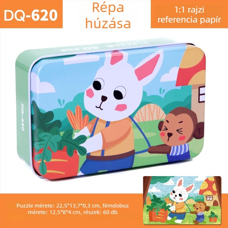 Fából készült síkpuzzle, 60 darabos, 4–6 éveseknek, blisteres csomagolás