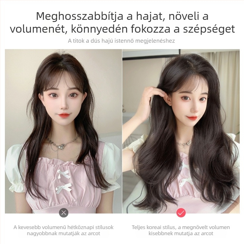 V-alakú göndör paróka, puha volumen, egy darabból álló póthaj, hosszú haj, koreai stílus