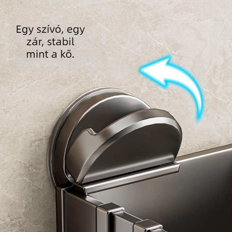 Rozsdamentes acél konyhai falra szerelhető állvány vákuumos rögzítéssel, tároló és kendők szárítására szolgáló kosárral