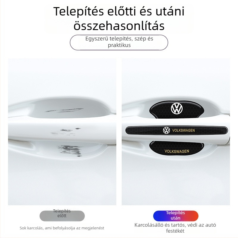 Autóajtó kilincshez illeszkedő anti-koccanó csík reflektív ragasztó matrica — Típus: Anti-Collision Strip; Anyag: TPE; Modell: Reflective Drop Adhesive Sticker; Alkalmazható modellek: Általános