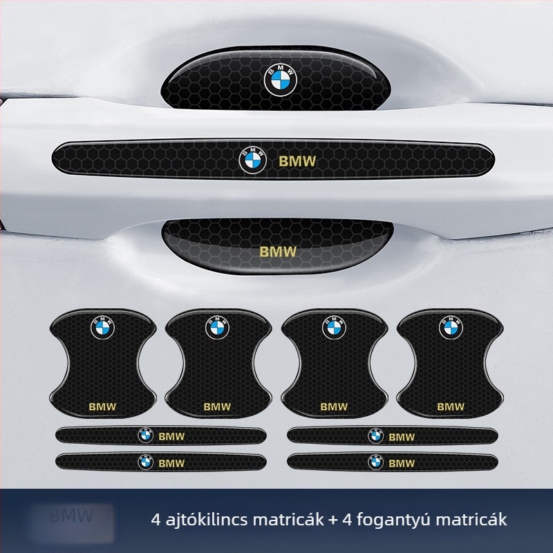 Autóajtó kilincshez illeszkedő anti-koccanó csík reflektív ragasztó matrica — Típus: Anti-Collision Strip; Anyag: TPE; Modell: Reflective Drop Adhesive Sticker; Alkalmazható modellek: Általános