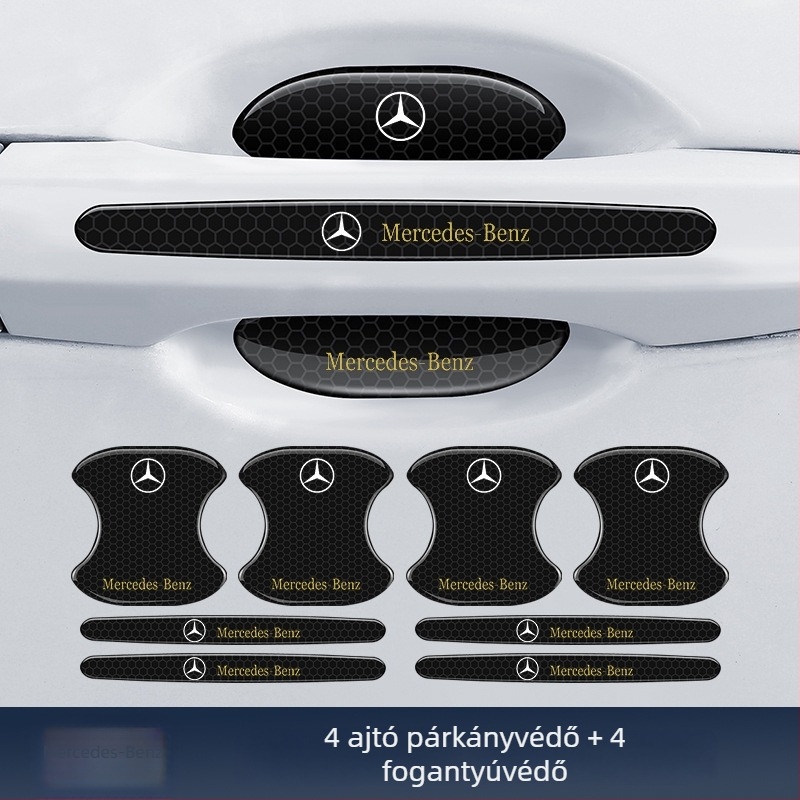 Autóajtó kilincshez illeszkedő anti-koccanó csík reflektív ragasztó matrica — Típus: Anti-Collision Strip; Anyag: TPE; Modell: Reflective Drop Adhesive Sticker; Alkalmazható modellek: Általános