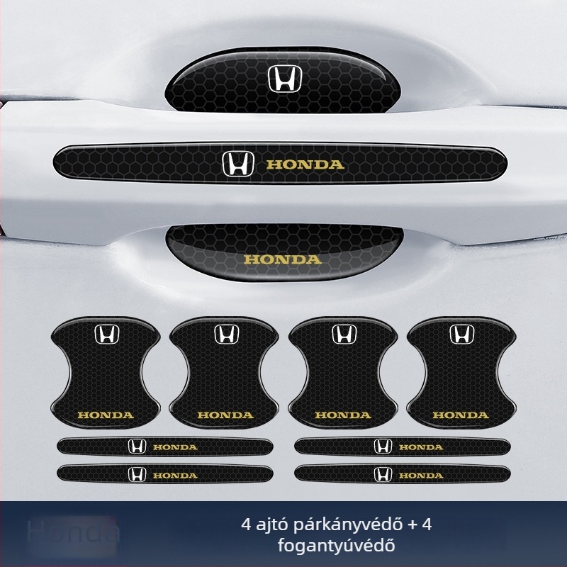 Autóajtó kilincshez illeszkedő anti-koccanó csík reflektív ragasztó matrica — Típus: Anti-Collision Strip; Anyag: TPE; Modell: Reflective Drop Adhesive Sticker; Alkalmazható modellek: Általános