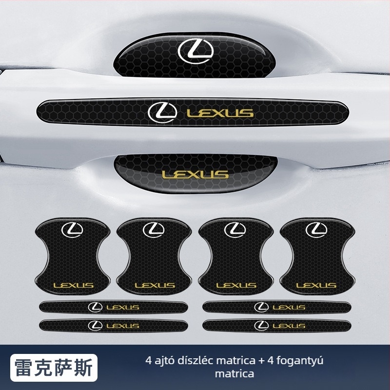 Autóajtó kilincshez illeszkedő anti-koccanó csík reflektív ragasztó matrica — Típus: Anti-Collision Strip; Anyag: TPE; Modell: Reflective Drop Adhesive Sticker; Alkalmazható modellek: Általános