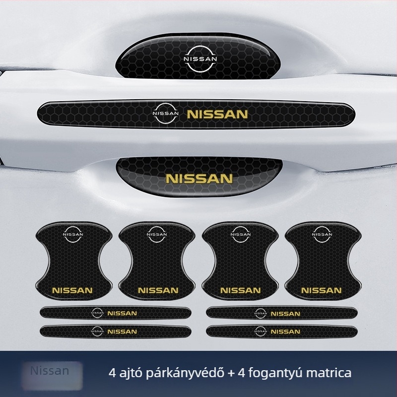 Autóajtó kilincshez illeszkedő anti-koccanó csík reflektív ragasztó matrica — Típus: Anti-Collision Strip; Anyag: TPE; Modell: Reflective Drop Adhesive Sticker; Alkalmazható modellek: Általános