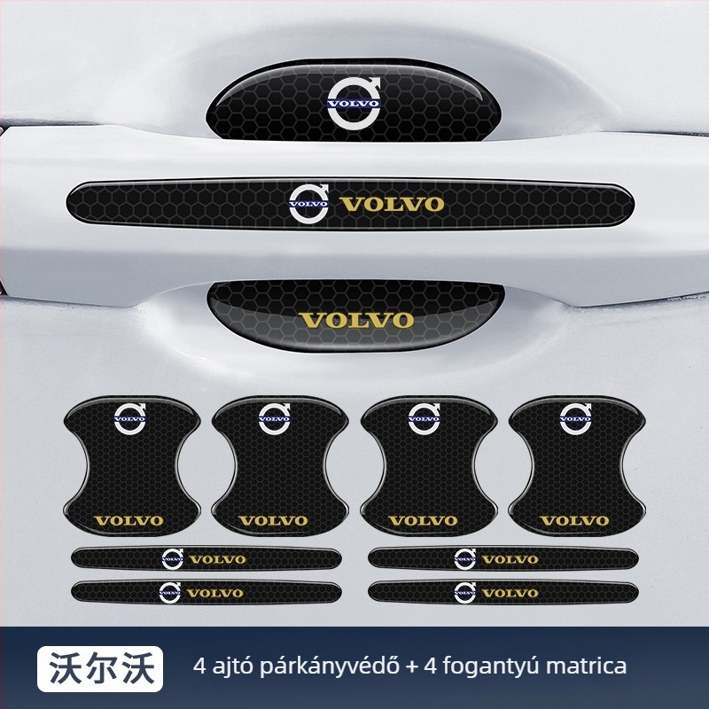 Autóajtó kilincshez illeszkedő anti-koccanó csík reflektív ragasztó matrica — Típus: Anti-Collision Strip; Anyag: TPE; Modell: Reflective Drop Adhesive Sticker; Alkalmazható modellek: Általános