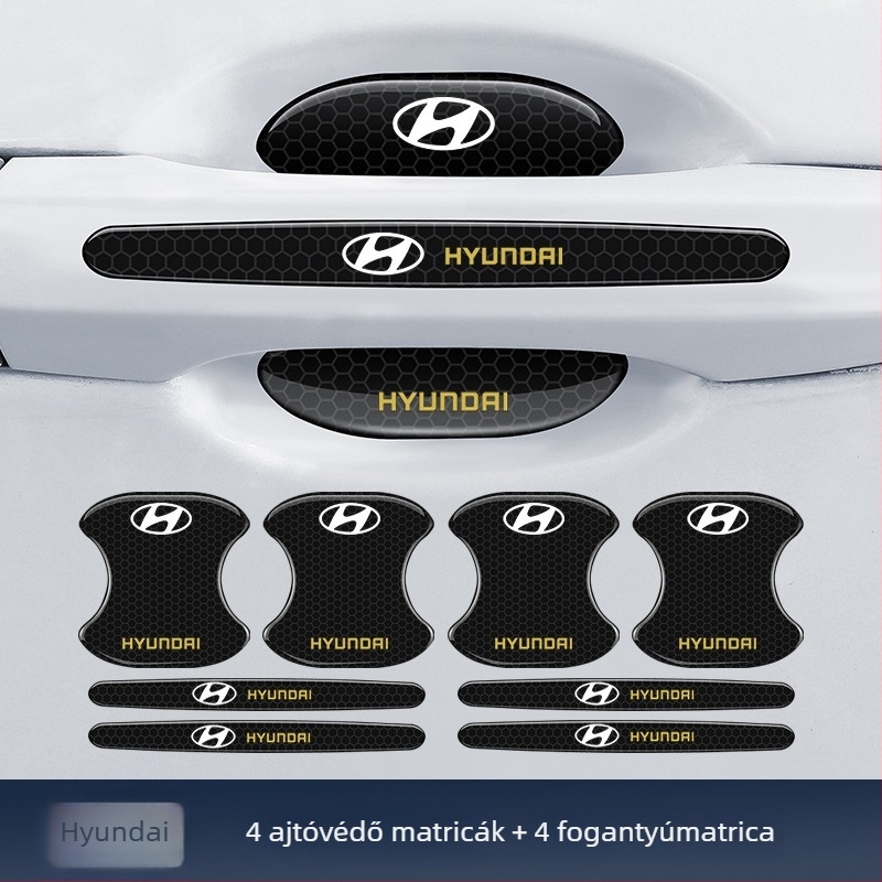 Autóajtó kilincshez illeszkedő anti-koccanó csík reflektív ragasztó matrica — Típus: Anti-Collision Strip; Anyag: TPE; Modell: Reflective Drop Adhesive Sticker; Alkalmazható modellek: Általános