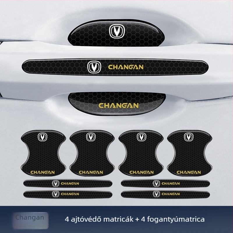 Autóajtó kilincshez illeszkedő anti-koccanó csík reflektív ragasztó matrica — Típus: Anti-Collision Strip; Anyag: TPE; Modell: Reflective Drop Adhesive Sticker; Alkalmazható modellek: Általános