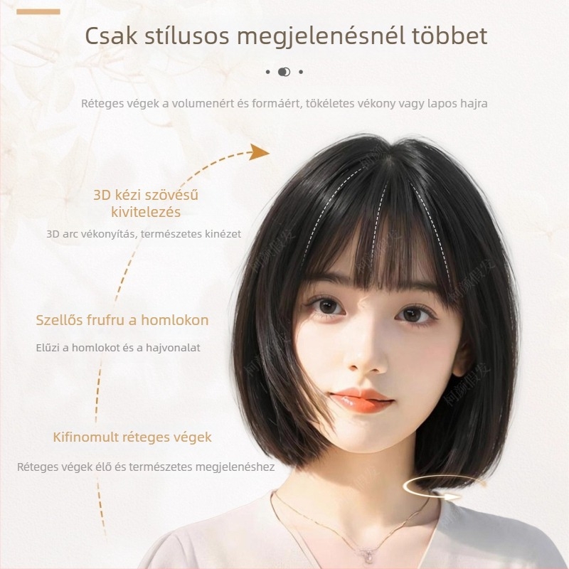 Teljes fej paróka – rövid, egyenes haj, valódi emberi haj, japán egyetemi stílus, hajtömeg növelése