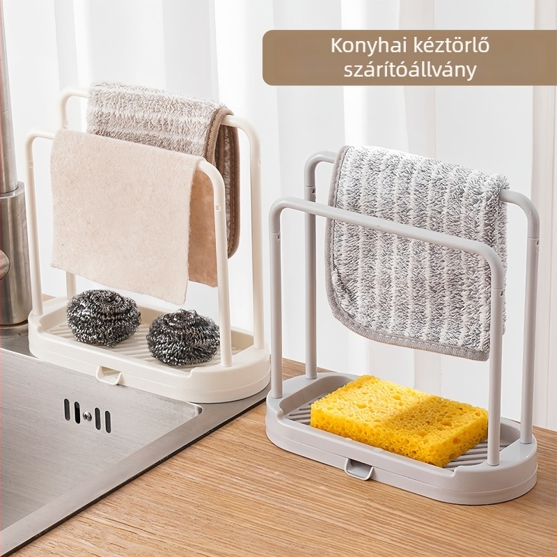 Konyhai törlő- és rongy falra szerelhető tároló, fúrás nélkül, műanyagból
