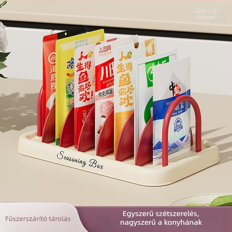 Műanyag konyhai fűszertartó polc csepegtető tálcával — többfunkciós, mozgatható, szerelés nélküli