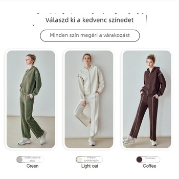 Női két részes sportos szett color-block mintával, kapucnis cipzáras dzseki, vastag meleg anyagból