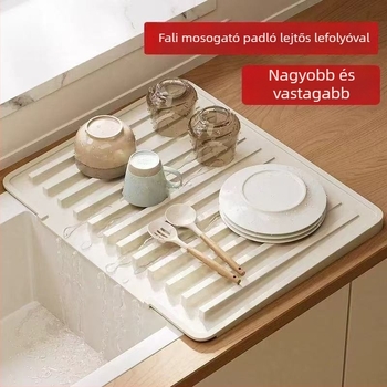 Plasztikus konyhai mosogató lefolyóállvány termoszigetelt alátéttel és csúszásmentes csepegtető tálcával
