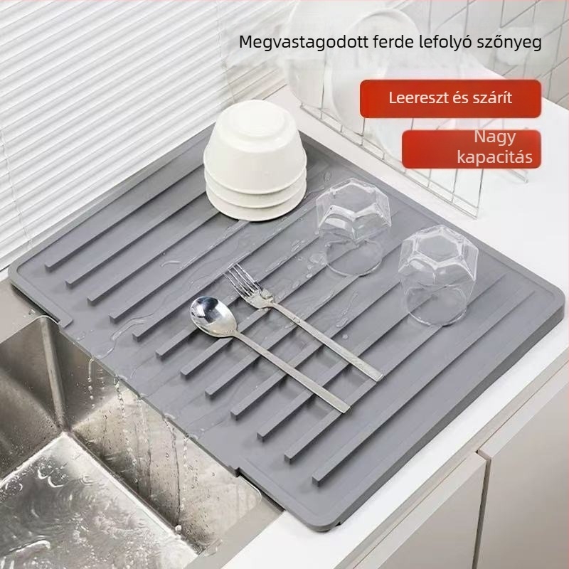 Plasztikus konyhai mosogató lefolyóállvány termoszigetelt alátéttel és csúszásmentes csepegtető tálcával