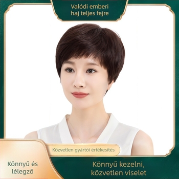 Női paróka valódi emberi hajból, rövid, egyenes haj, őszülés elfedése, természetes, fiatalos megjelenés, teljes fejű paróka