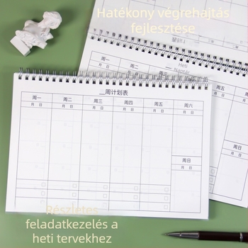 Gao xiaoqi spirálkötésű notesz PP-borítóval, heti terv naptárral és todolistával (Dowling papír; 50-100 oldal)