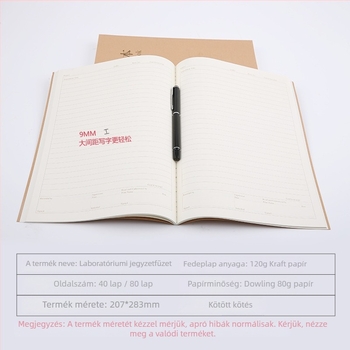 Kémiai laboratóriumi beszámoló notesz, drótos kötés, Kraft borító, Forest papír 80 g